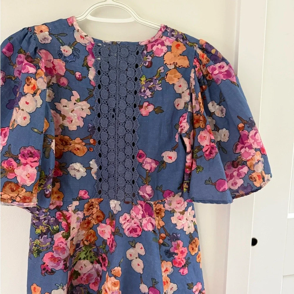 Bytimo blue floral dress with flutter sleeves size S